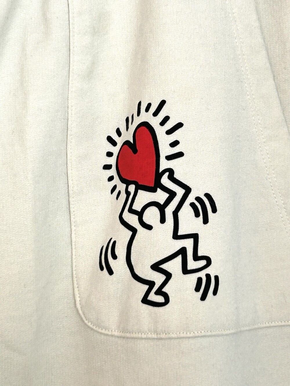 Keith Haring Graphic Jogger Sweatpants Cream Drawstring Art Print Size M - Picture 9 of 9